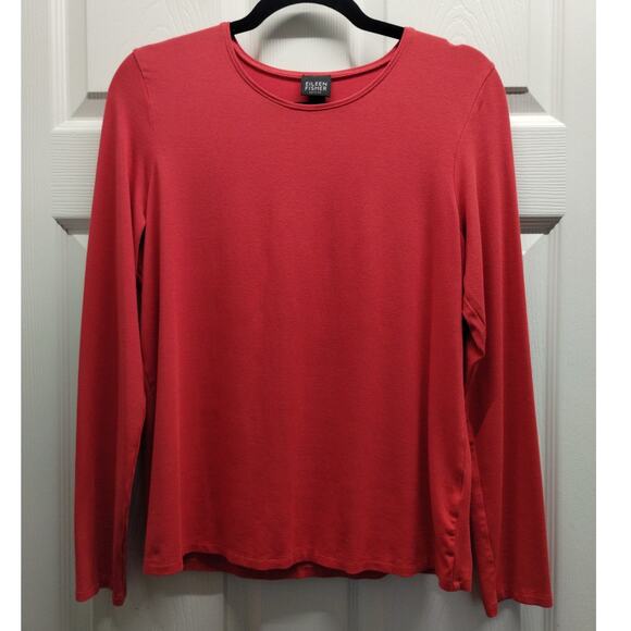 Eileen Fisher Size Petite Large PL Red Jersey Stretch Long Sleeve Round Neck Top - Picture 1 of 4